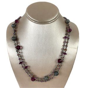 Premier Designs Necklace Gray Purple Beaded Chain